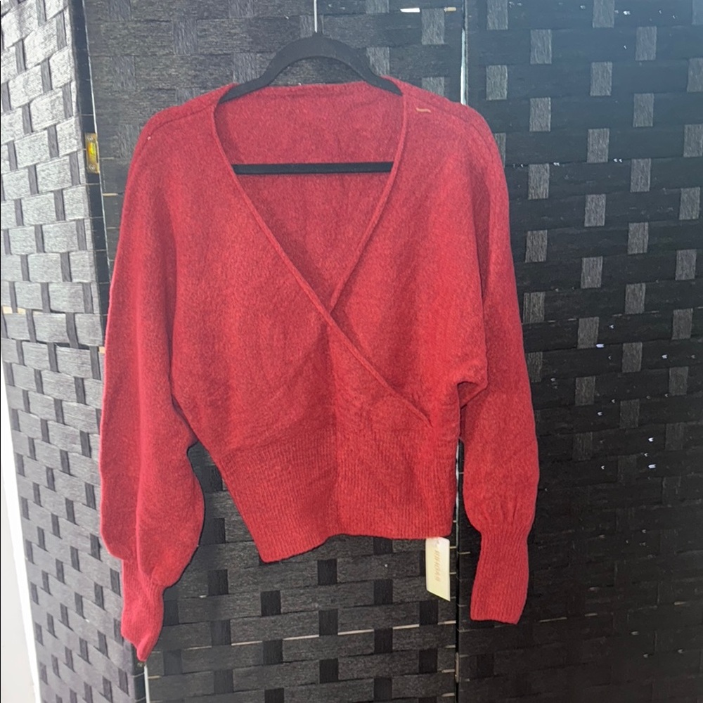 RIHOAS Red deep V-Neck Knit Sweater